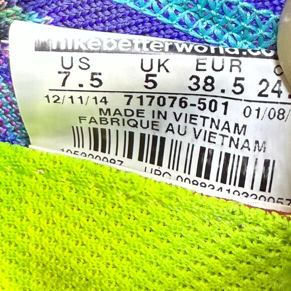 WOMENS 7.5 NIKE FREE 4.0 FLYKNIT RUNNING SHOES PURPLE BLUE WHITE 717076 501 - Picture 10 of 10